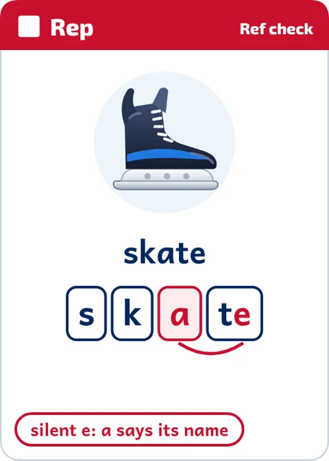 Stick Tap Words printable hockey reading board game, word card for skate