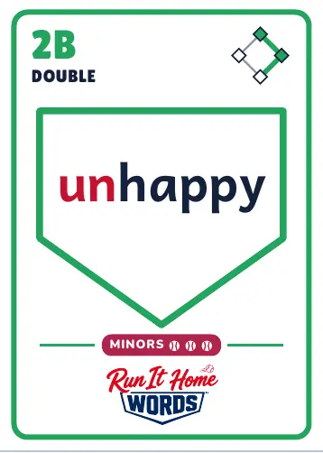 Run It Home Words word card for unhappy, word side