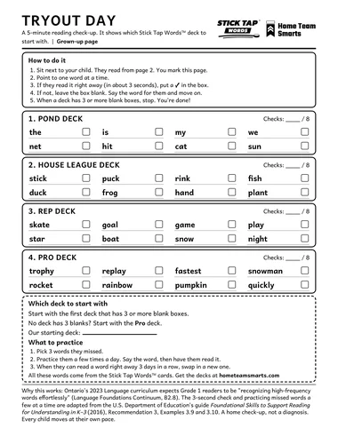 Sneak peek of the Tryout Day check-up sheet